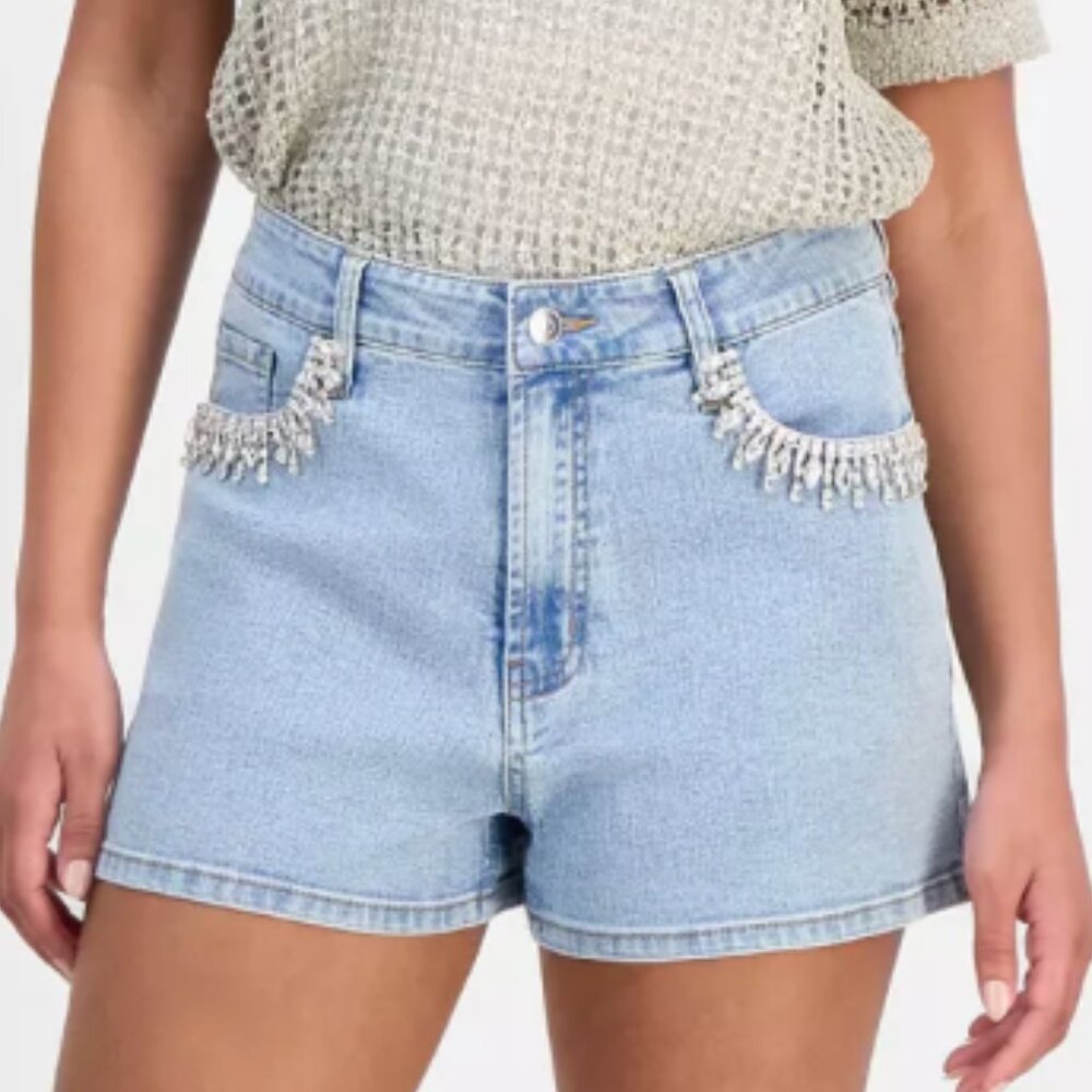 Bar III Women's Rhinestone-Pocket Denim Shorts